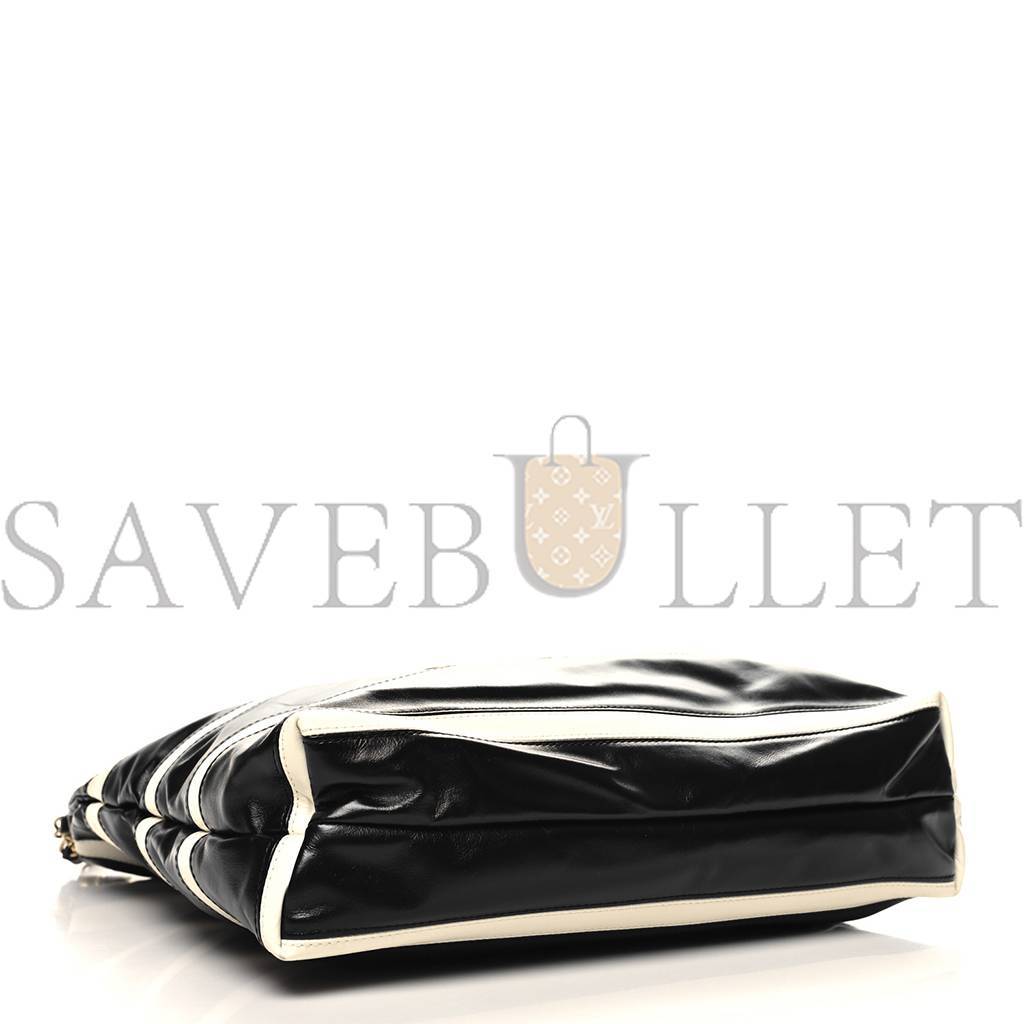 CHANEL MASTER SHINY CALFSKIN STRIPED SMALL CHANEL 22 BLACK WHITE AS3260 (37*35*7cm)